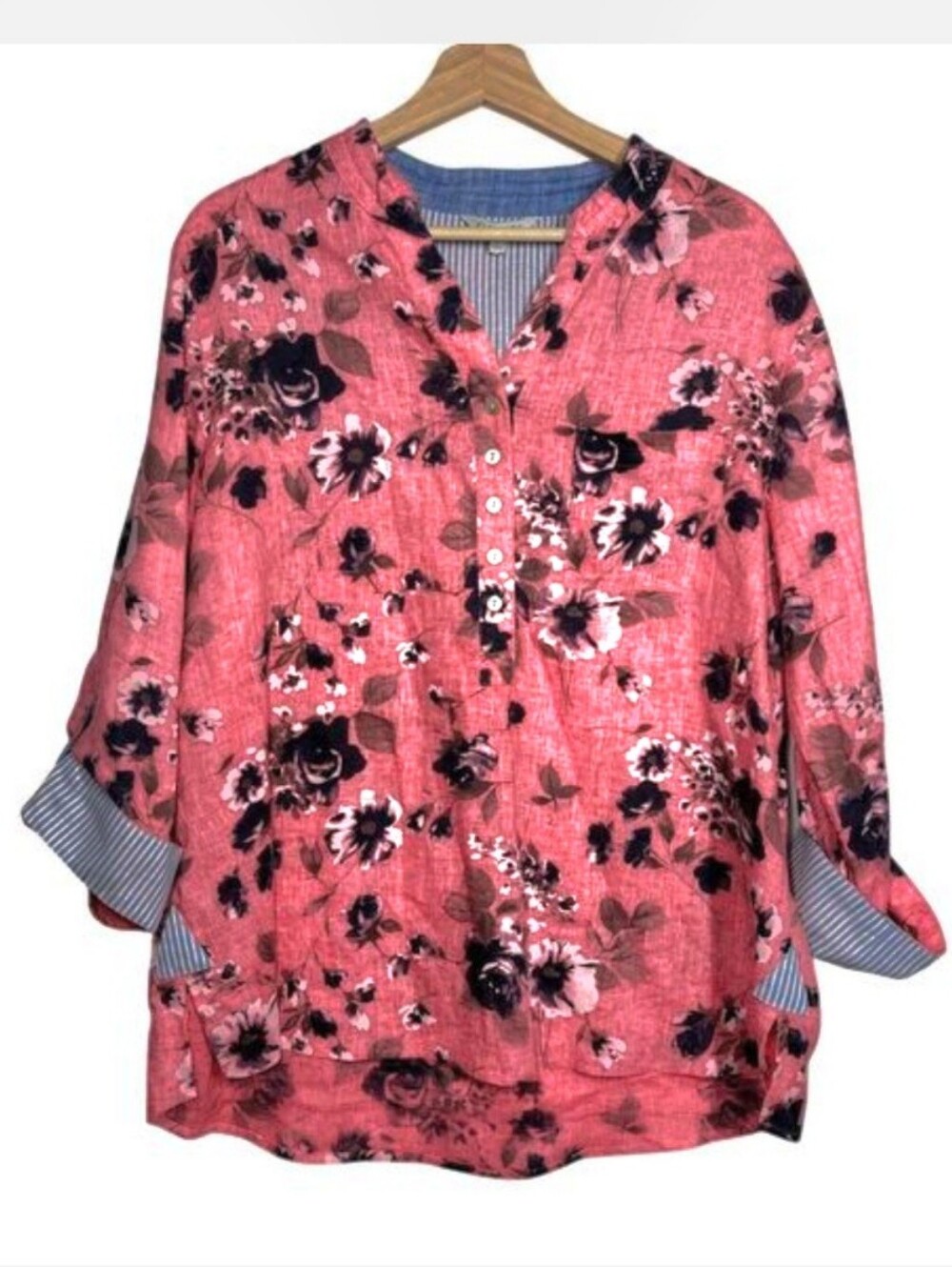 JOHN * MARK tunic top BLOUSE brand new SIZE LARGE floral design 3/4 SLEEVES
